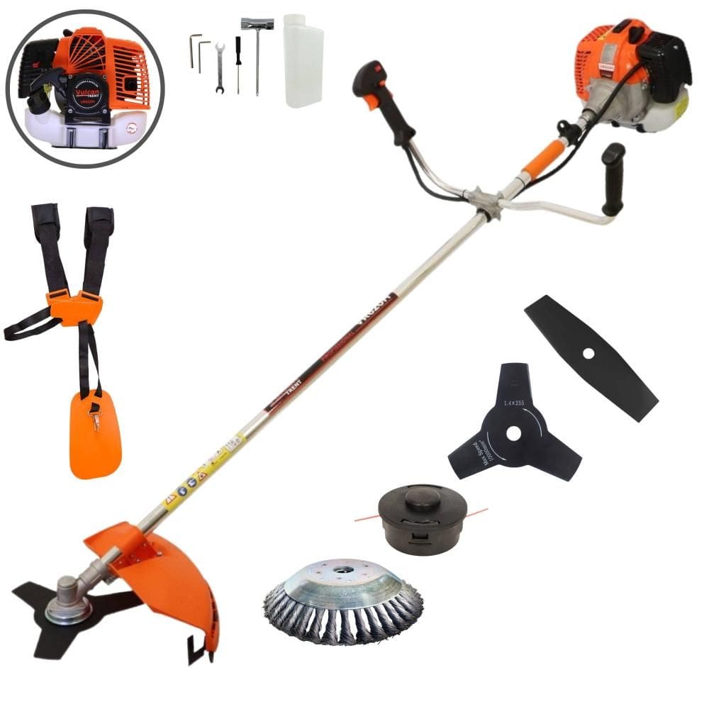 Roçadeira Vulcan VR620H Motor 2 Tempos 62cc 12.500rpm 3HP de Potência Com Carretel Nylon e Faca 3 Pontas + Faca 2 Pontas + Escova de Aço