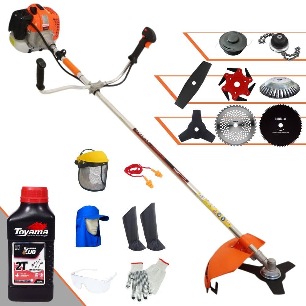 Roçadeira Lateral Vulcan VR620H À Gasolina 62cc 3HP Para Todos os Tipos de Trabalho Com Carretel + Kit de 7 Opções de Cortes + EPI + ÓLEO TOYAMA FG50