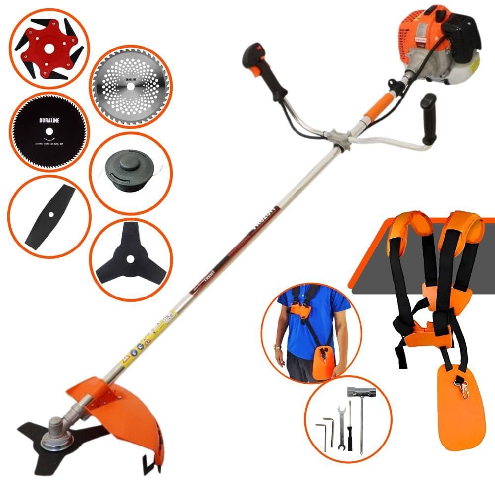 Roçadeira Multifunções Vulcan VR620H À Gasolina 62cc 3HP Alta Rotação Para Todos os Tipos de Trabalho Com Carretel Nylon + Kit de 5 Lâminas de Cortes