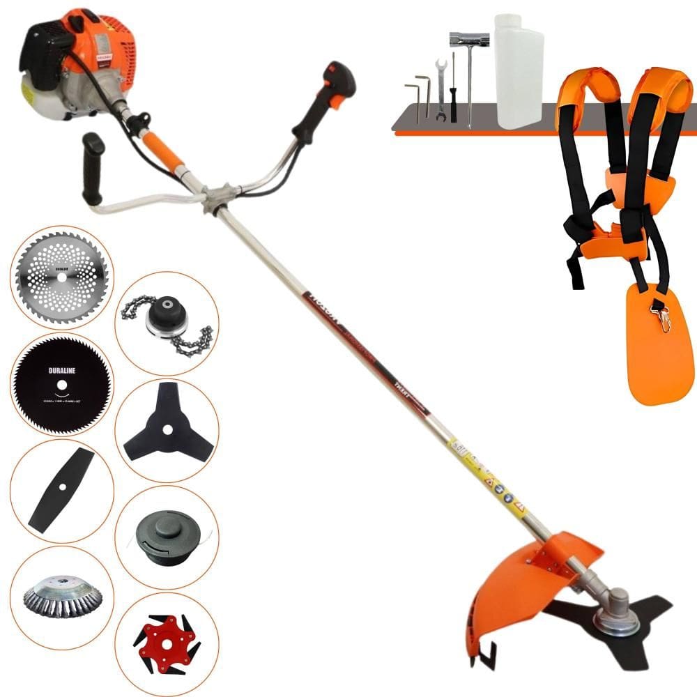 Podador de Grama Vulcan VR620H 62cc 2T 3HP Com Carretel de Nylon + Facas 2 Pontas, 3 Pontas, 6 Pontas, 40 Dentes, 80 Dentes, Trimmer e Escova de Aço