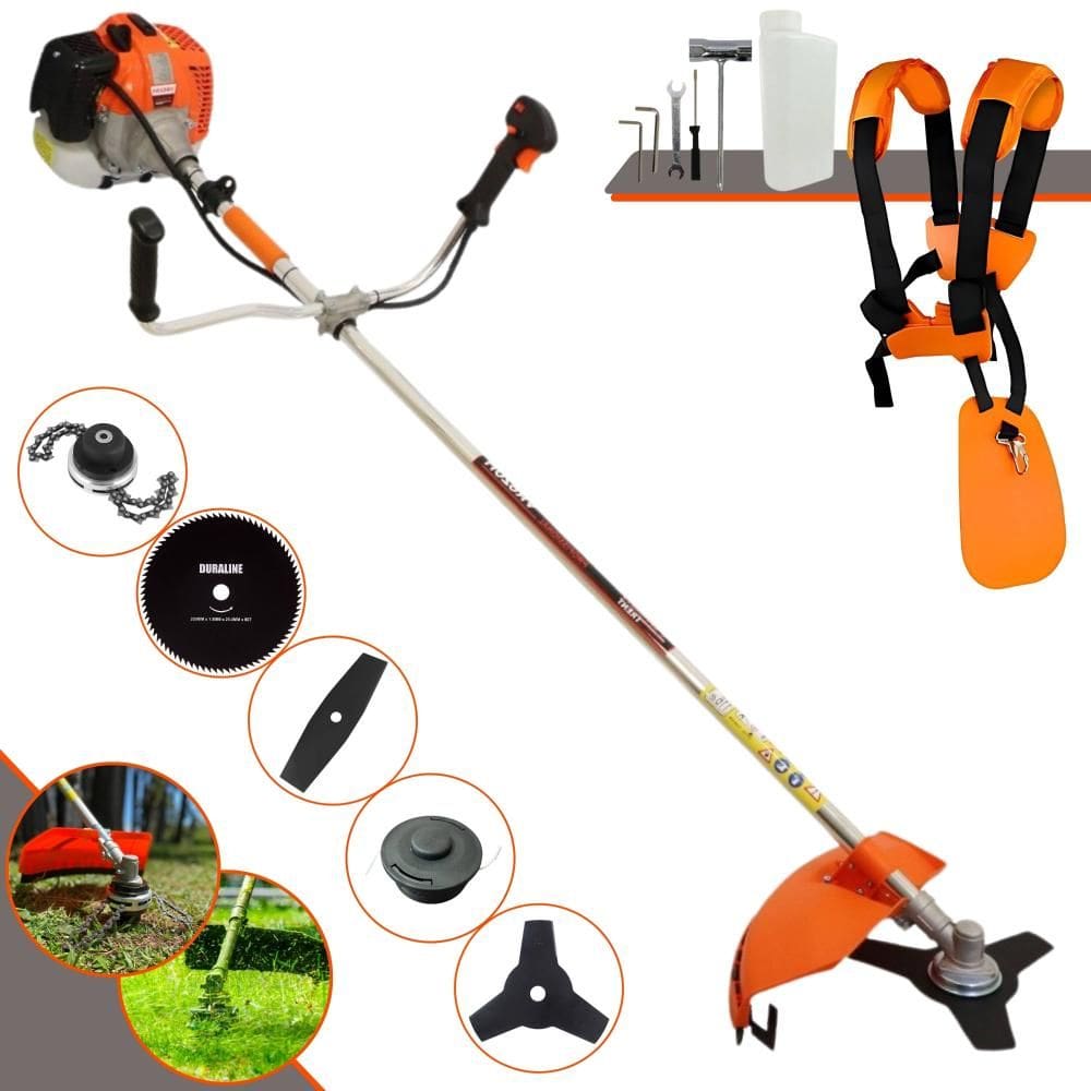 Roçadeira  Completa Vulcan VR620H À Gasolina 2T 62cc 12.500rpm 3HP de Potência Com Kit 3 Lâminas de Corte, Trimmer e Carretel de Nylon