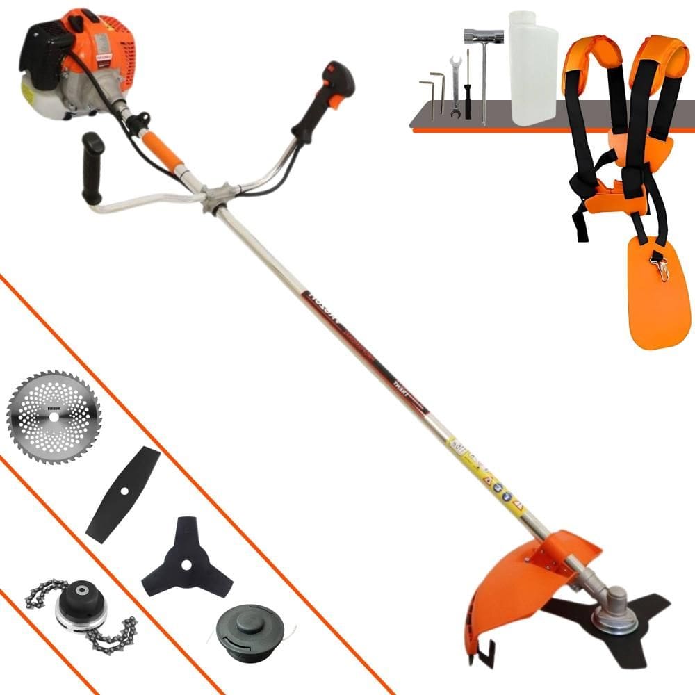 Roçadeira Robusta Vulcan VR620-H À Gasolina 62cc 3HP 12.500rpm Com Carretel Nylon + Faca 2 Pontas + Faca 3 Pontas + Faca 40 Dentes de Vídea + Trimmer