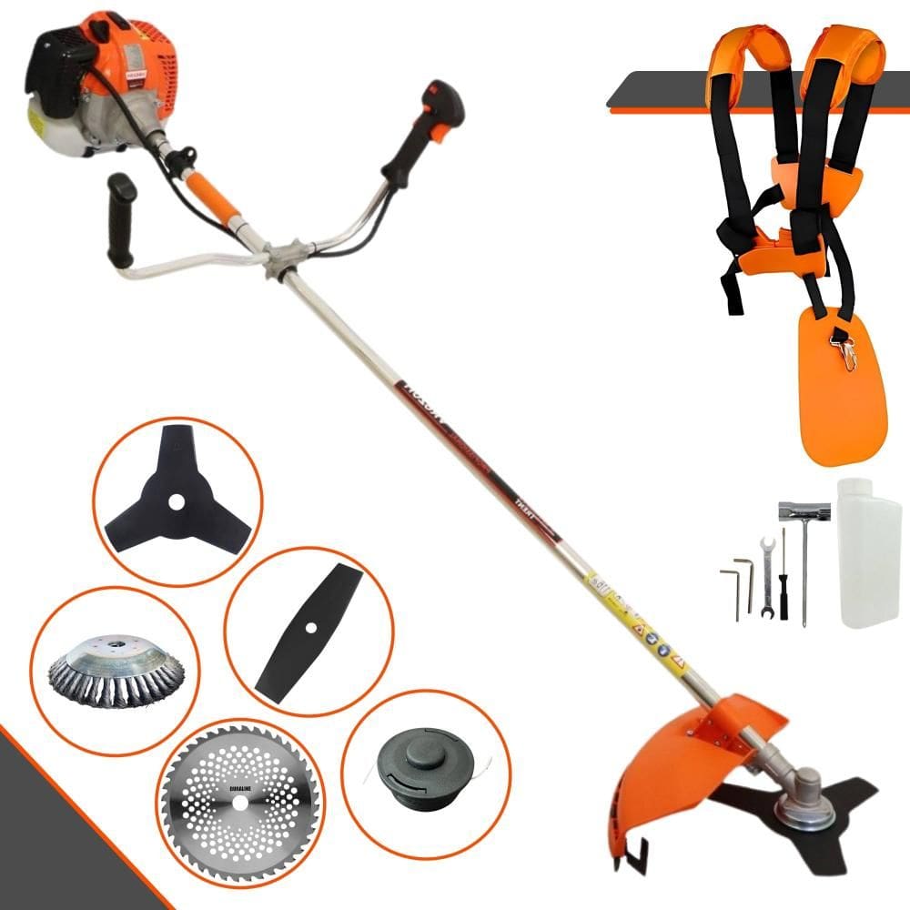Roçadeira Aparador de Grama À Gasolina VR620H 62cc 3HP Com Carretel e Faca 2 Pontas + Faca 3 Pontas, Faca 40 Dentes de Vídea e Disco Escova de Aço