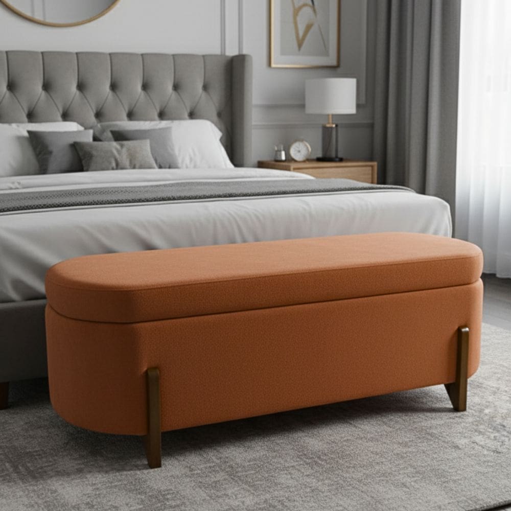 Banco Baú Organizador Estofado Orgânico Milão Peseira 1,40 Bouclê Terracota - Montanari`s Decor