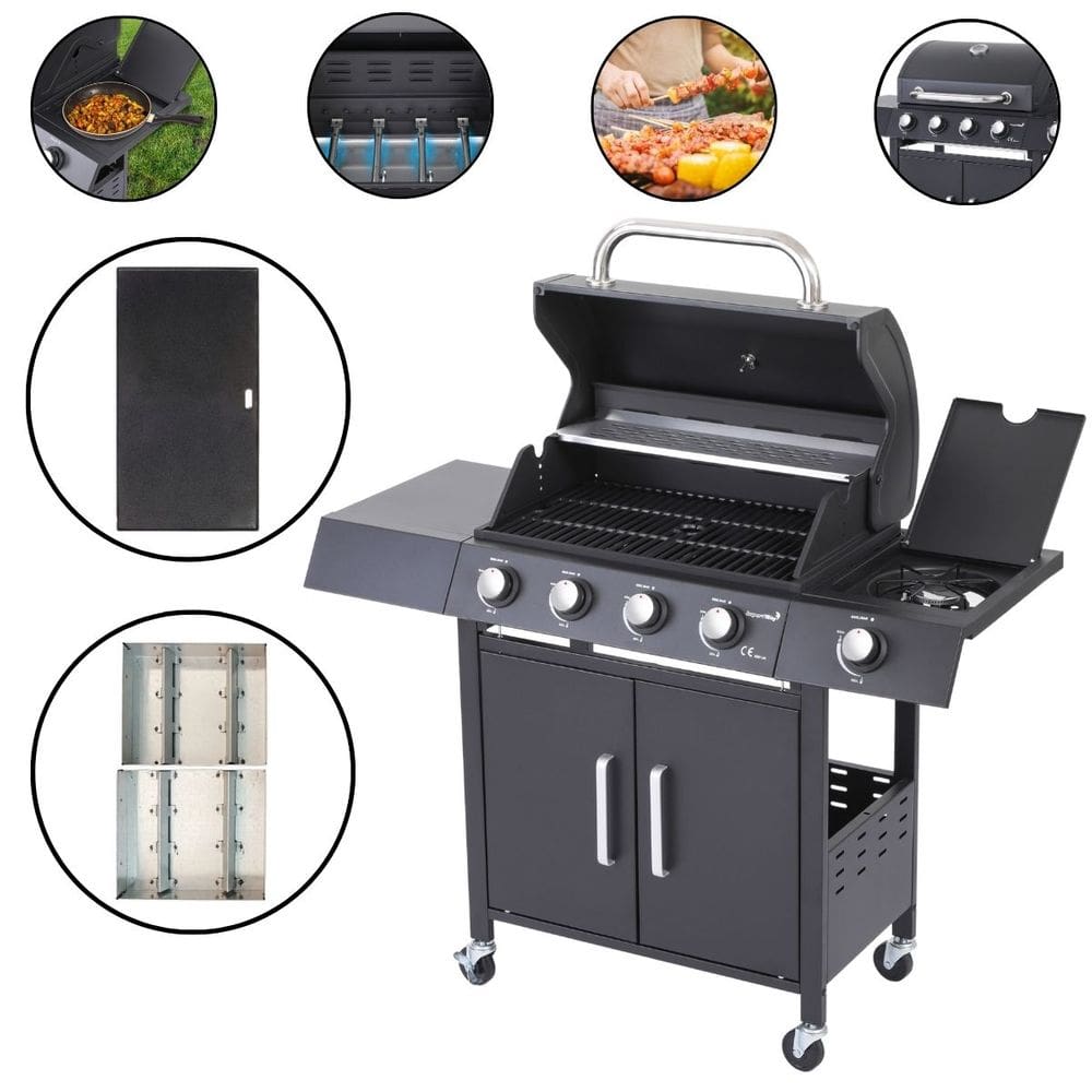 Churrasqueira Americana Móvel a Gás 4 Queimadores + Kit Defumador + Chapa Preta Importway Iwcg007