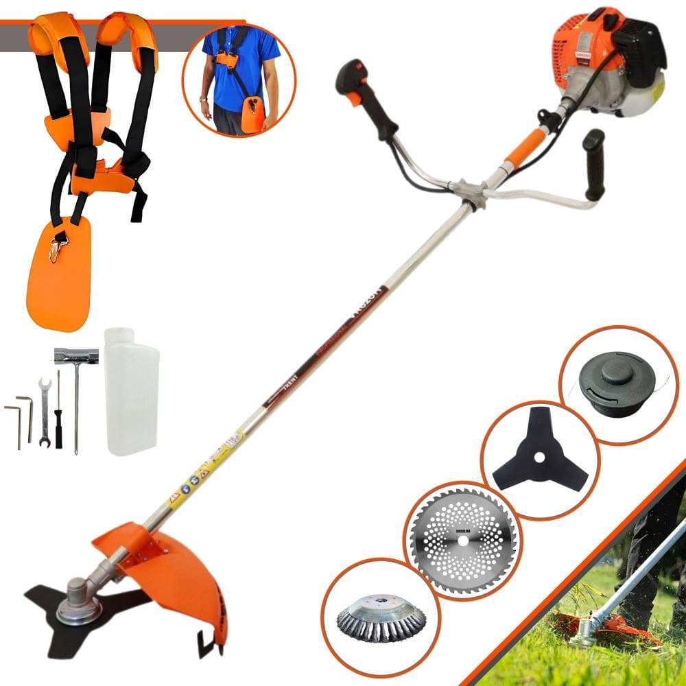 Roçadeira À Gasolina Vulcan VR620-H 62cc 3HP 12.500rpm Motor 2T Com Lâmina 3 Pontas + Lâmina 40 Dentes de Vídea + Escova de Aço + Carretel de Nylon