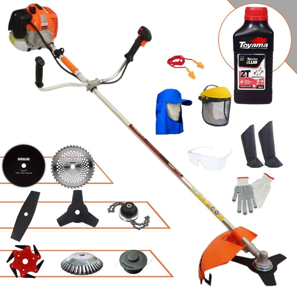 Cortador de Grama Lateral Vulcan VR620H 62cc 3HP 12.500rpm Roçadeira Lateral Completa Com Carretel Nylon + 7 Opções de Corte + EPI + ÓLEO TOYAMA 2T