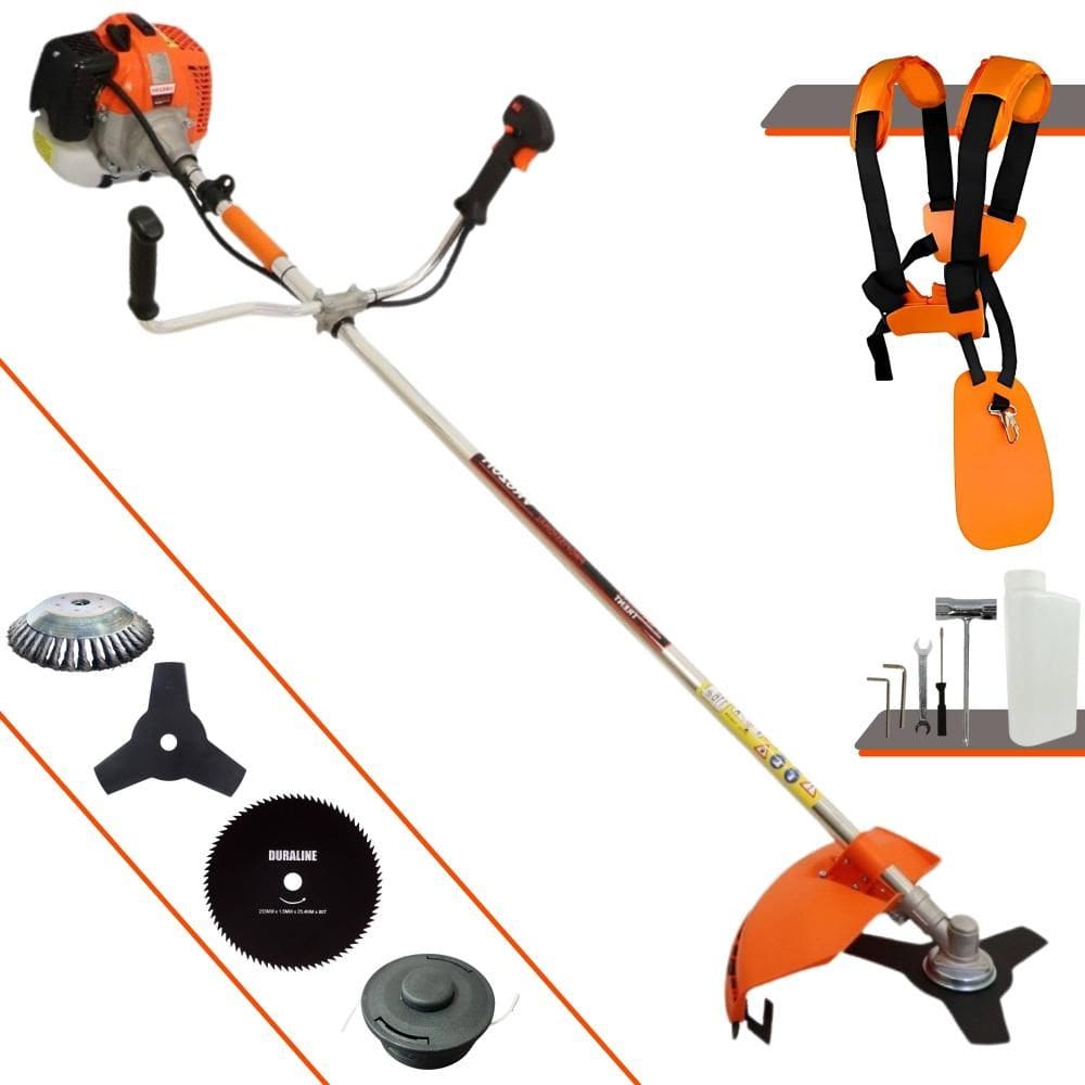 Roçadeira Lateral Completa Vulcan VR620H Motor 2T 62cc 12.500rpm 3HP de Potência Com Carretel Nylon e Faca 3 Pontas + Faca 80 Dentes + Escova de Aço