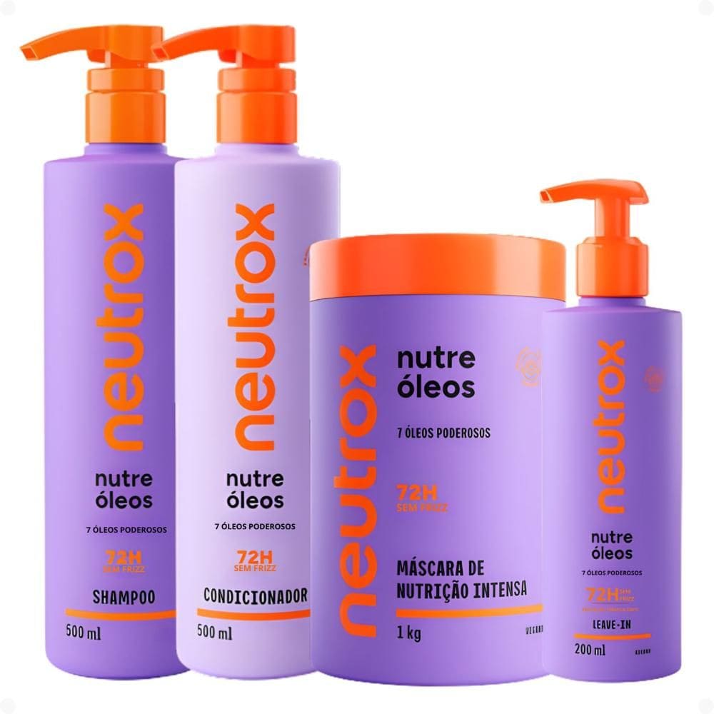Kit Neutrox Nutre Óleos: Shampoo, Condicionador 500ml, Máscara 1kg e Leave-in Capilar 200ml