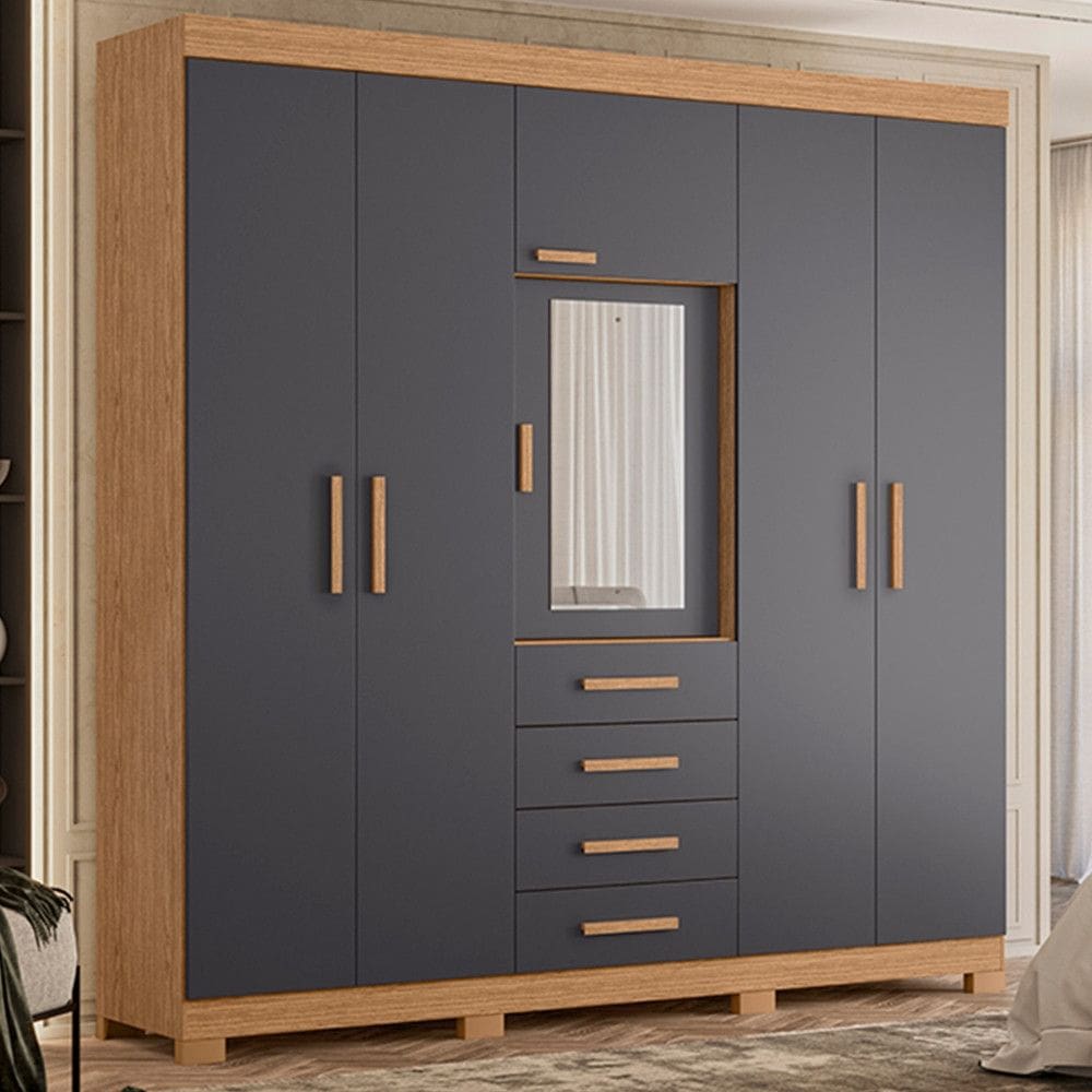 Guarda Roupa Casal Espelho 6 Portas 4 Gavetas Virtus Albatroz