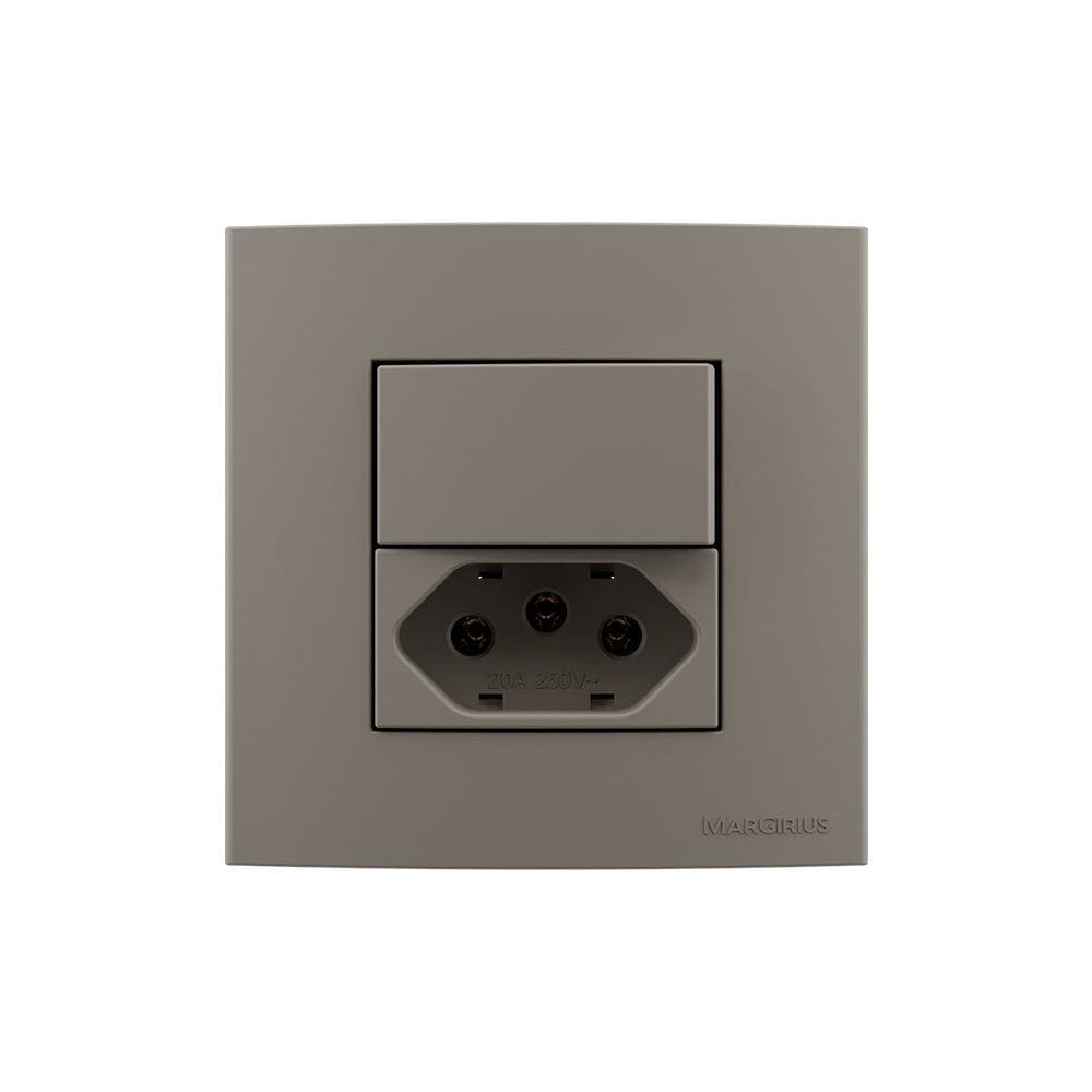 Placa para Móveis 80x80 com Interruptor 10A e Tomada 2P+T 20A MarGirius Sleek Colors Argila