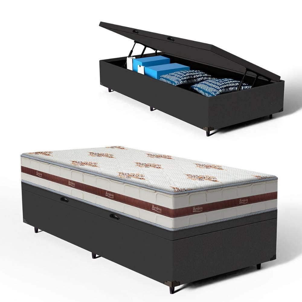 Cama Box Baú com Colchão de Molas Ensacadas Anjos Classic Solteiro King 96cm