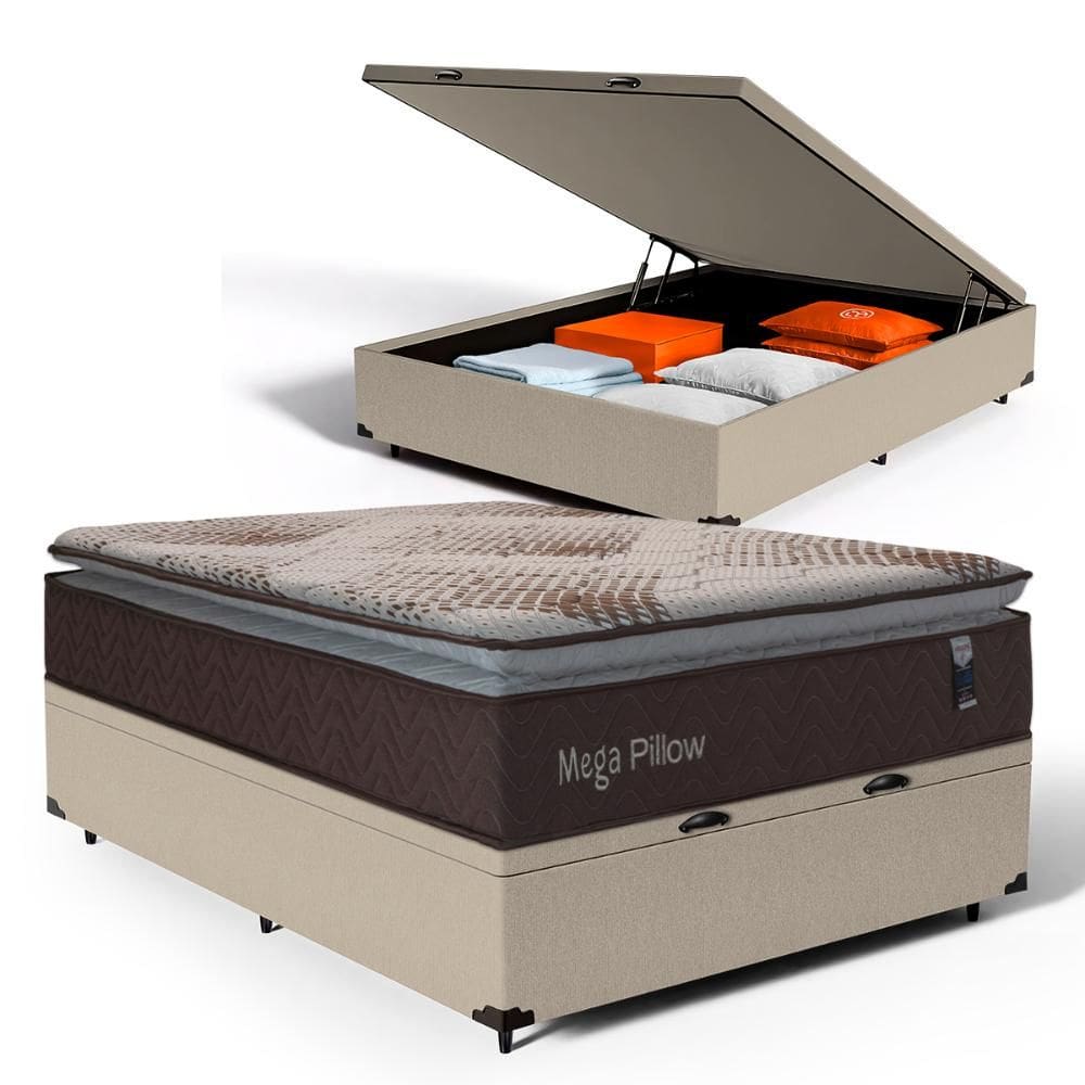 Cama Box Baú com Colchão de Espuma Mega Pillow Casal 138cm