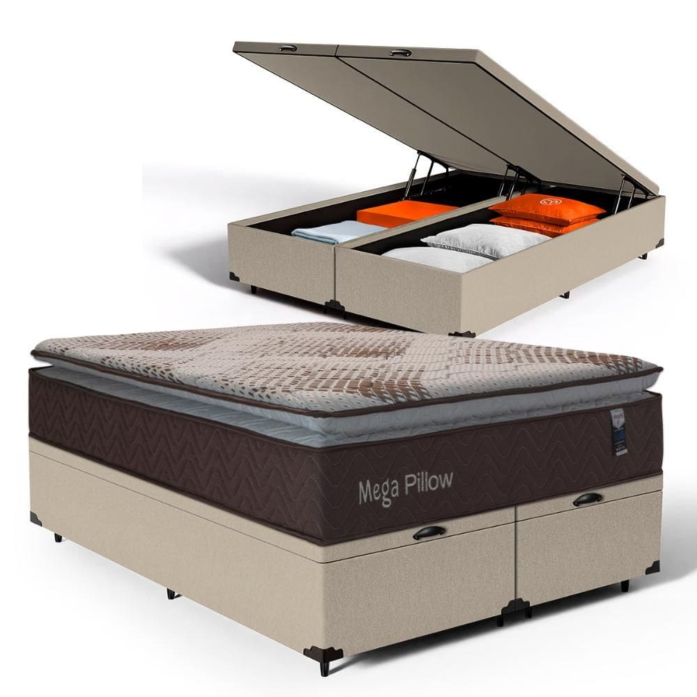 Cama Box Baú com Colchão de Espuma Mega Pillow Queen 158cm