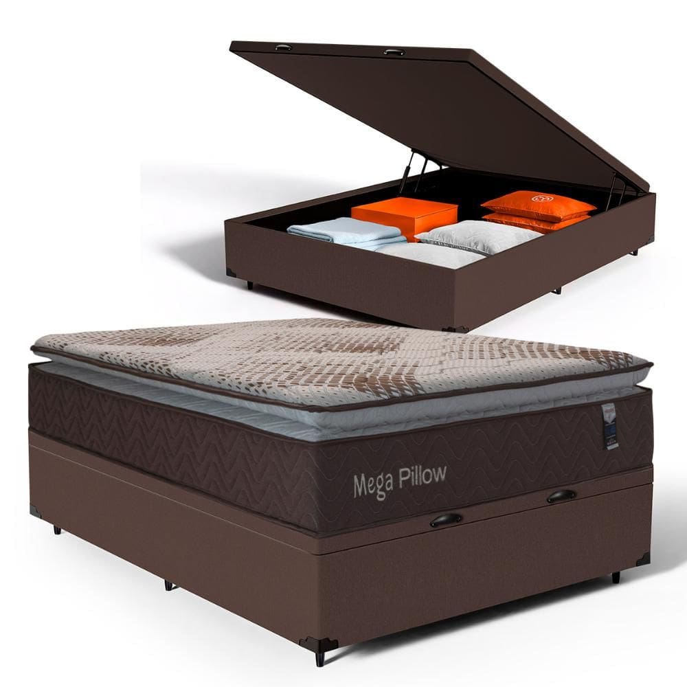 Cama Box Baú com Colchão de Espuma Mega Pillow Casal 138cm