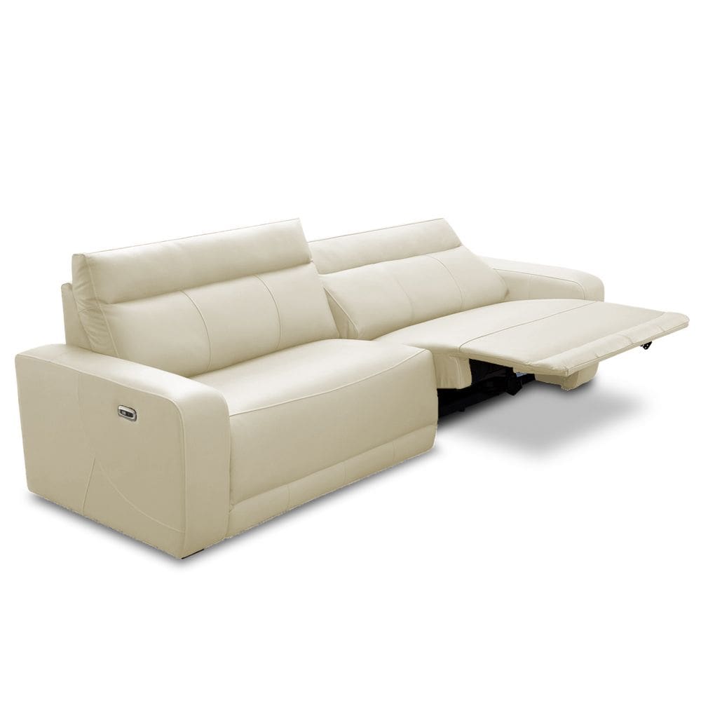 Sofá 3 Lugares Rettrátil Reclinável Elétrico 254cm Mazi L06 Couro Off White - Lyam Decor