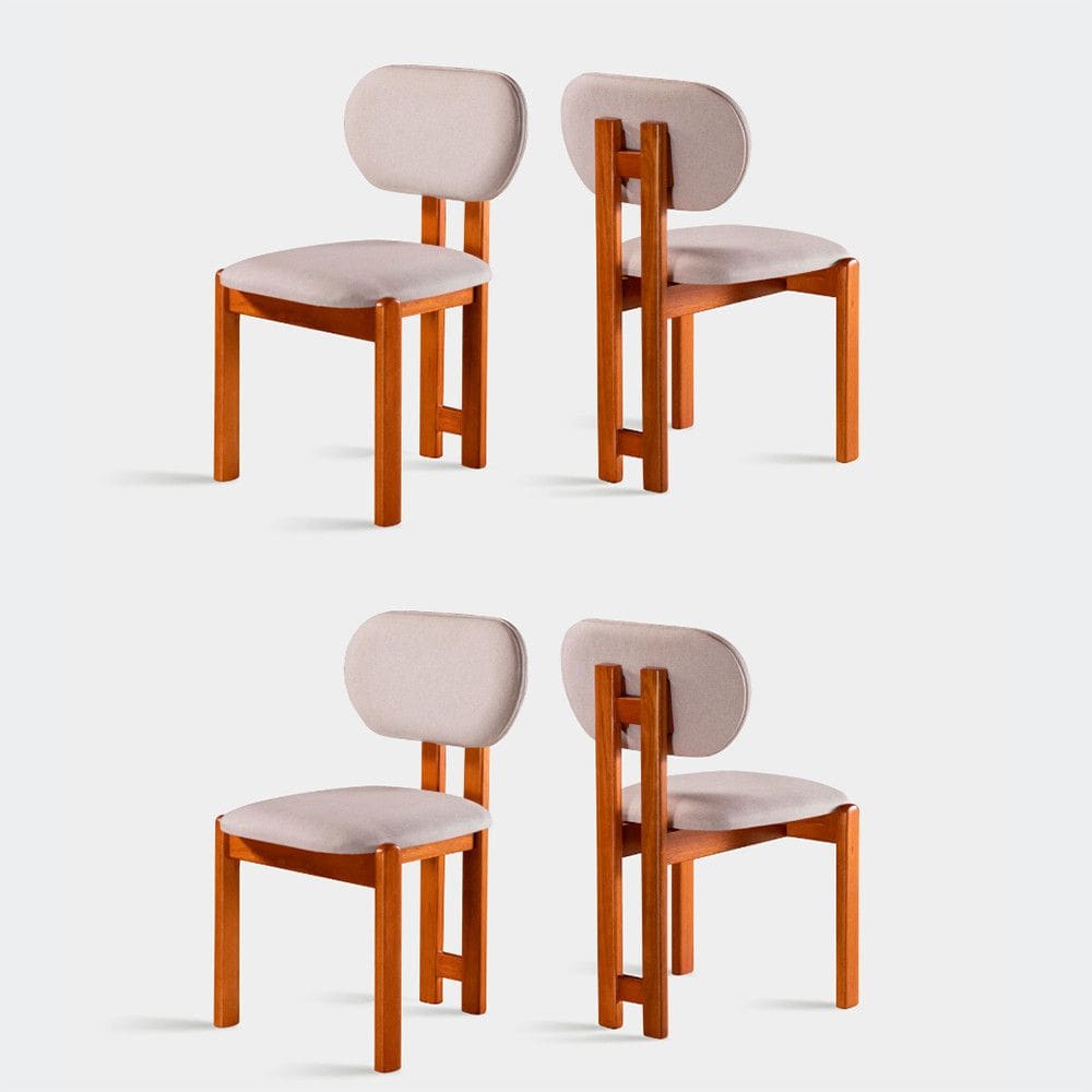Kit 4 Cadeiras Organicas Turim Madeira Macica Tauari e Linho Moveis Mundial