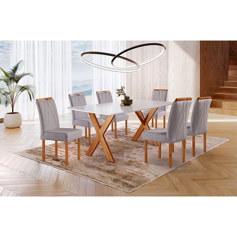 Conjunto Sala de Jantar 6 Lugares Lorena Mesa e Cadeira Madeira Macico Moveis Mundial