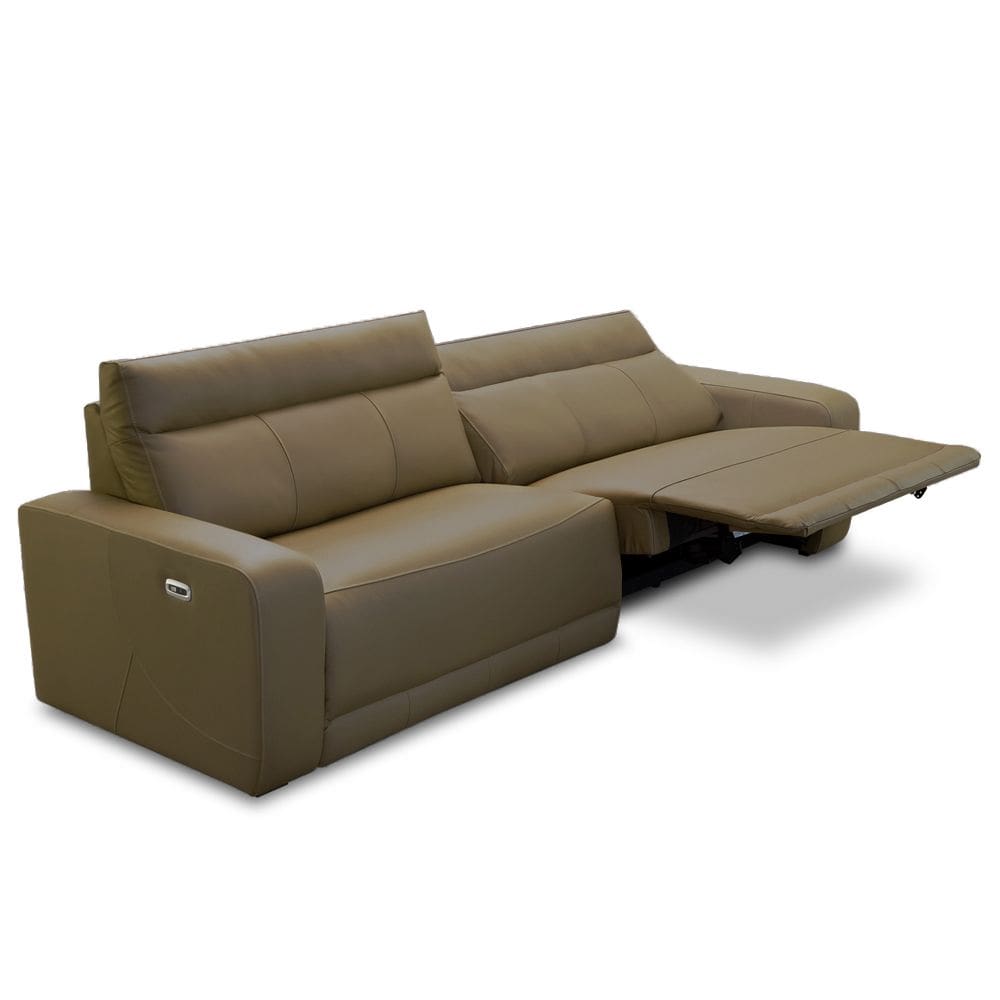 Sofá 3 Lugares Rettrátil Reclinável Elétrico 224cm Mazi L06 Couro Verde Musgo - Lyam Decor