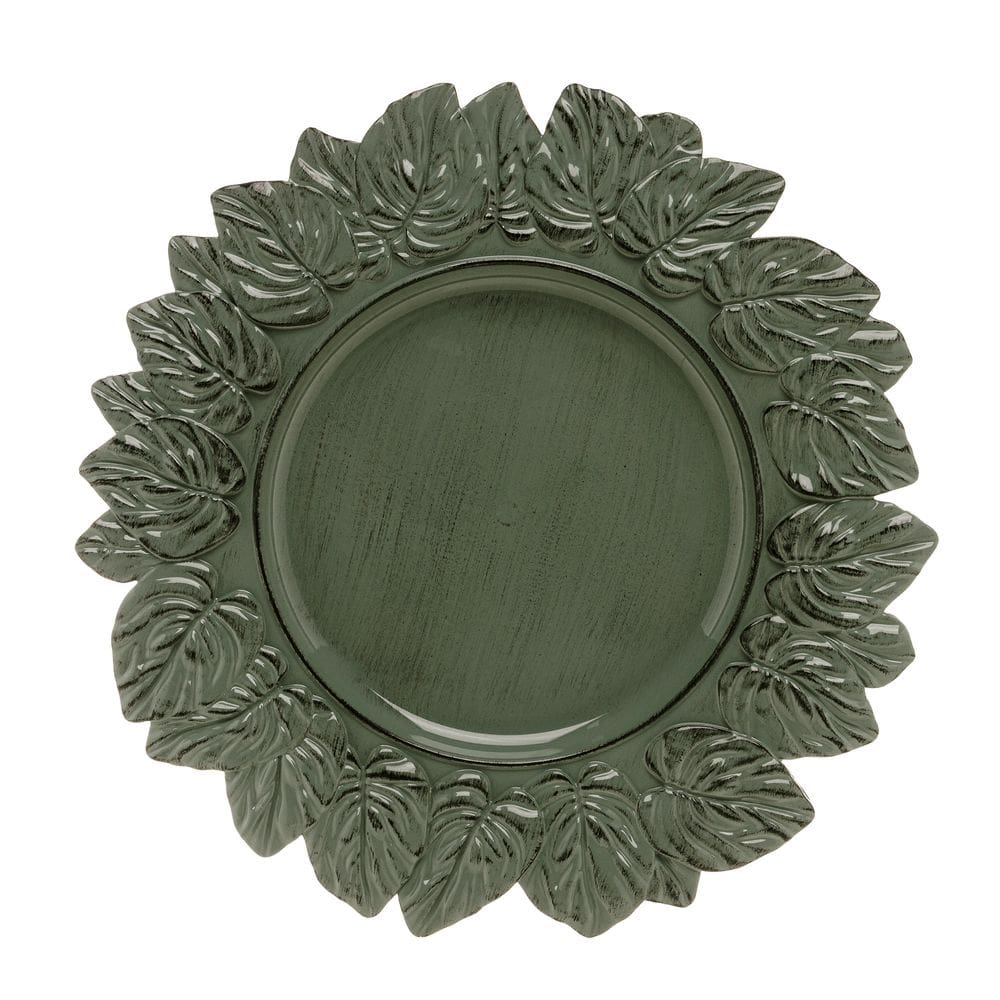 Sousplat de Plástico Platinado Garden Leaf Verde 35cm - Lyor