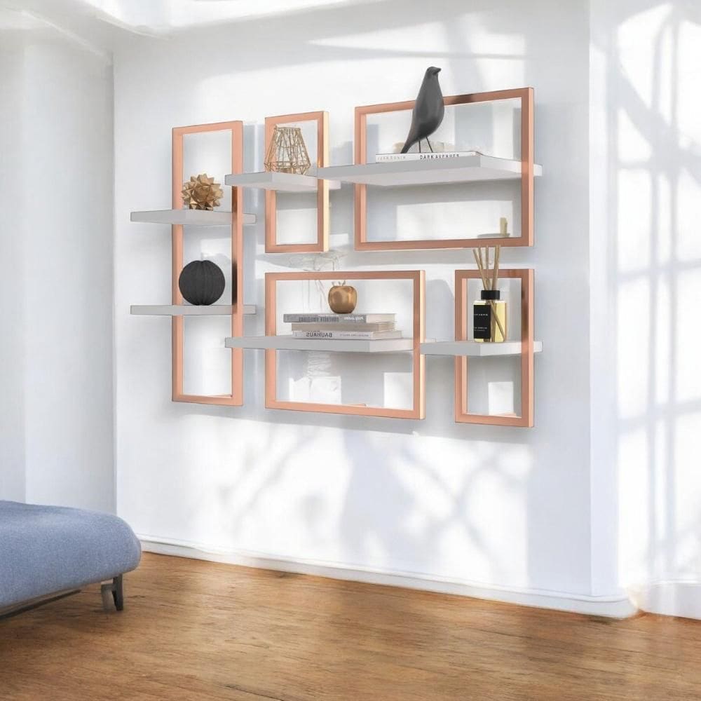 Conjunto 6 Prateleiras Industrial Branco/Cobre - Pleno