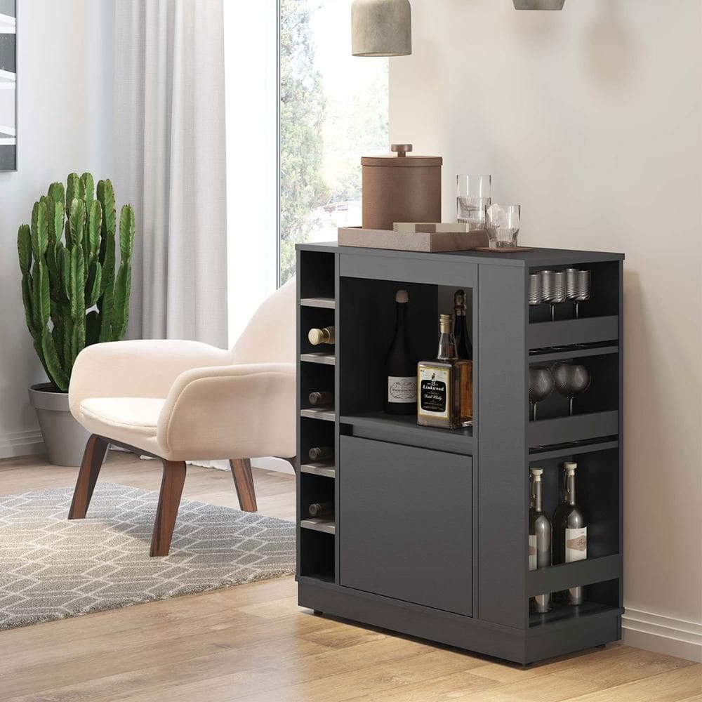 Balcão Adega Dublin com Prateleiras e Nichos para Vinho Preto