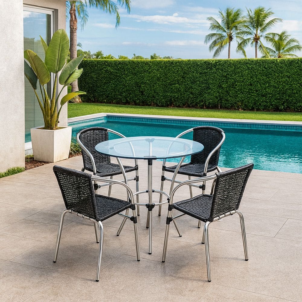 Conjunto Pool Mesa e 4 Cadeiras Aluminio Fibra Area Gourmet Acesse Moveis