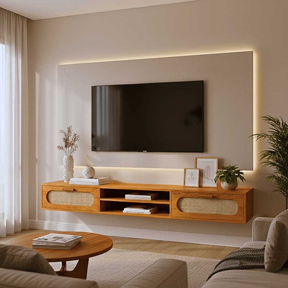 Rack Suspenso Para Tv Santorini Com Nichos Organizadores