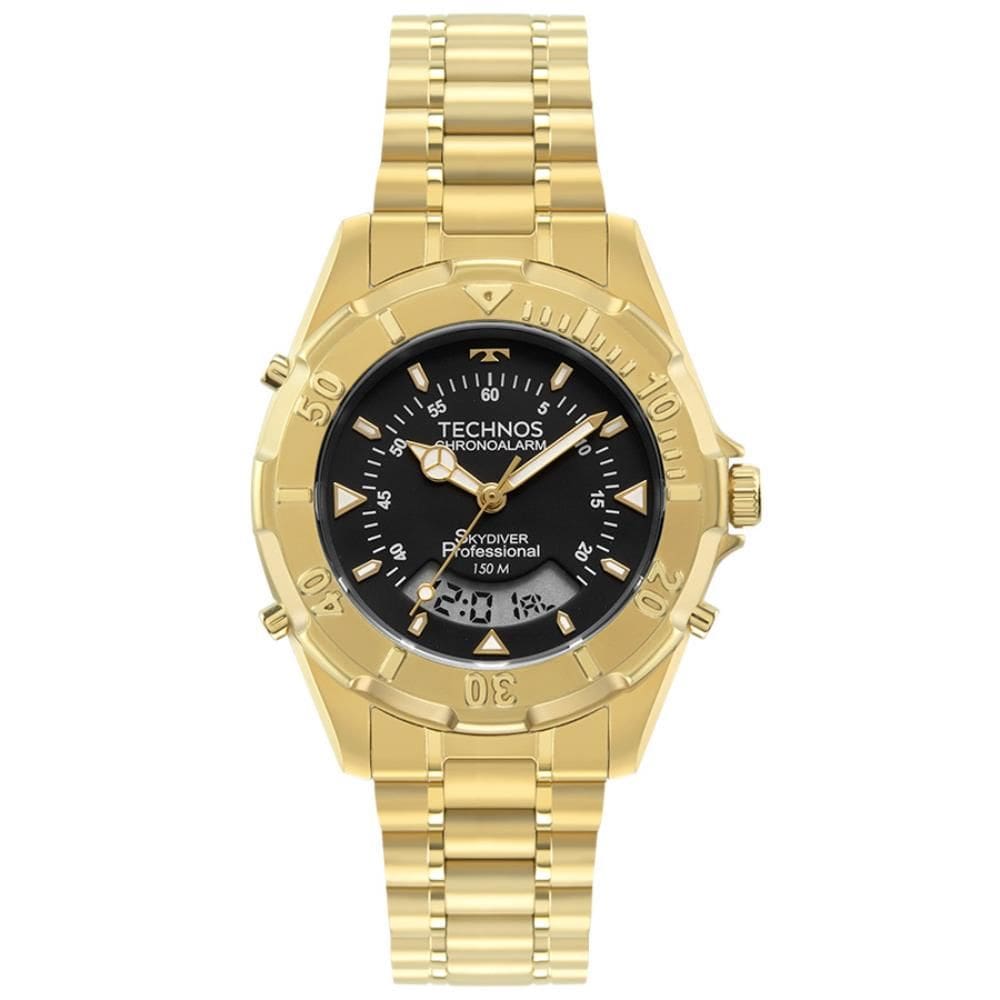 Relógio Technos Masculino Ref: Wt2050afn/1p Skydiver Anadigi Dourado