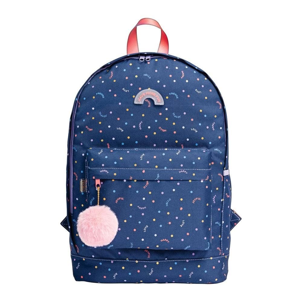 Mochila escolar grande sem roda Académie Dots Azul Tilibra