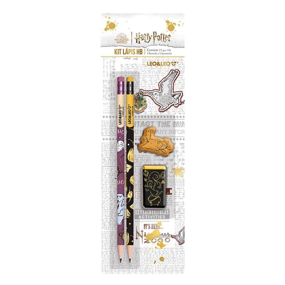 Kit escolar lápis 2uni + apont + bor Harry Potter Leonora