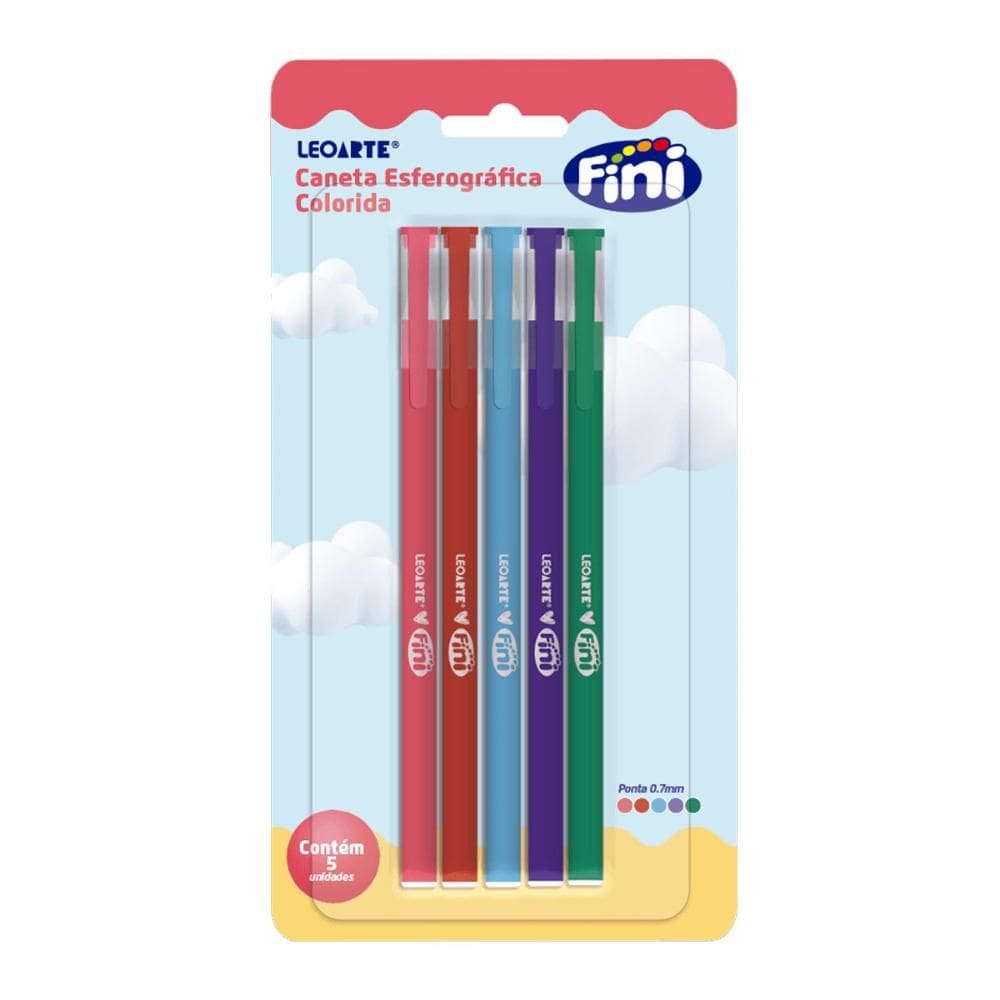 Caneta esferográfica 0.7 Fini com 5 cores - Leonora