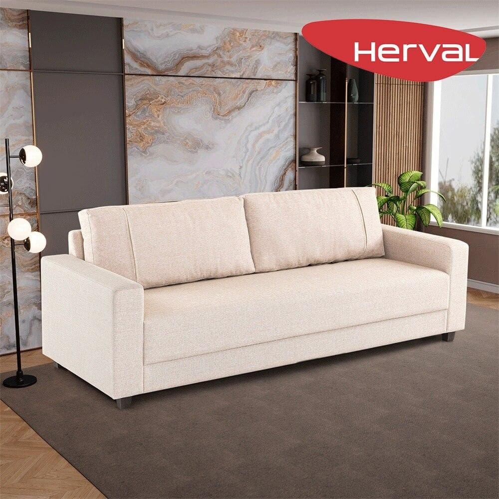 Sofá 4 Lugares Herval Clean Linho Bege, 230 cm