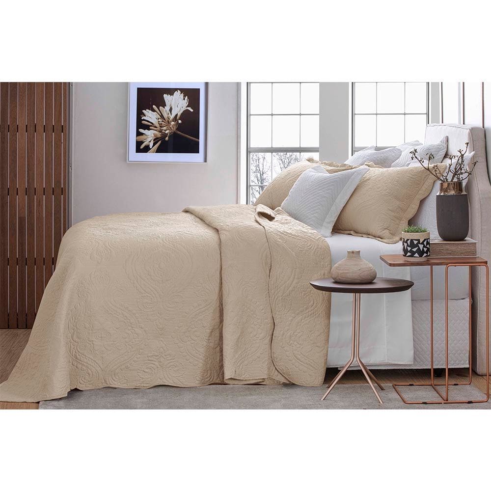 Kit Cobre Leito Casal 3 Pçs 220x240cm Jacarandá Bege Jolitex