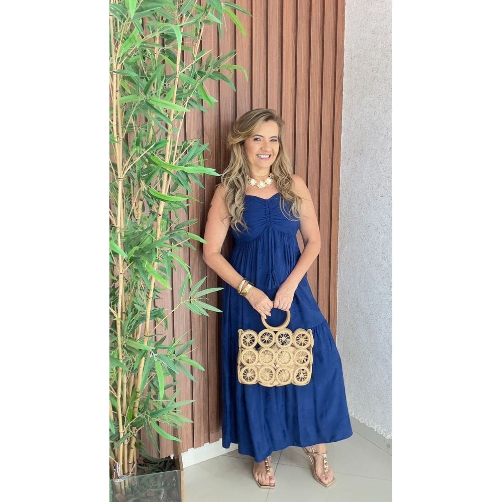 Vestido Longo Lastex Costa De Alça Franzido Busto