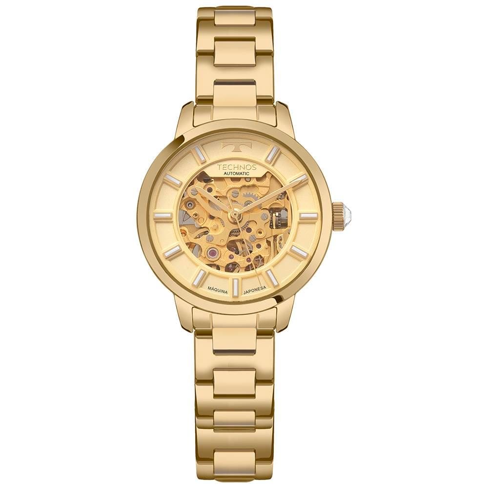 Relógio Technos Feminino Ref: 8n24an/1x Automático Esqueleto Dourado