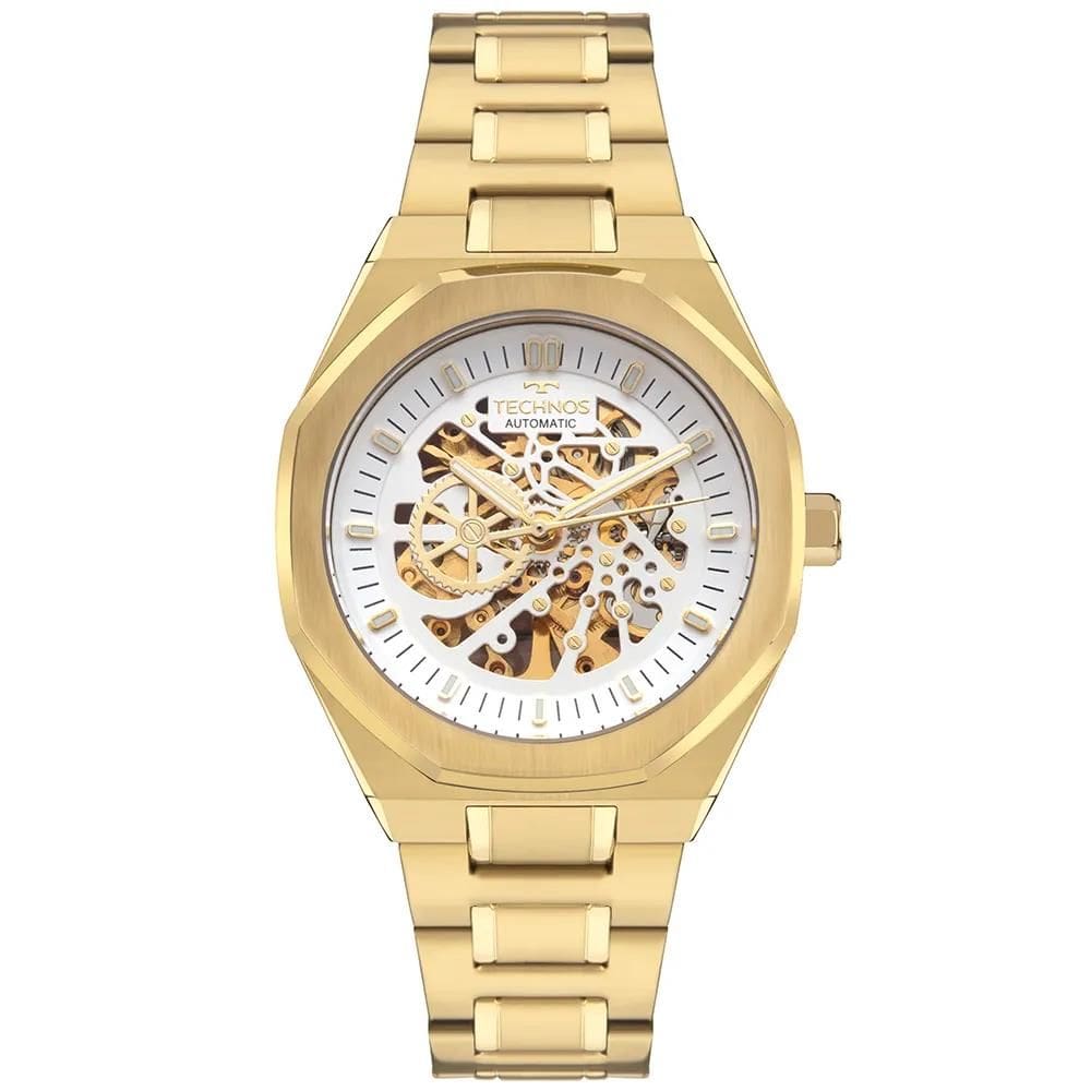 Relógio Technos Masculino Ref: G3265bb/1k Automático Esqueleto Dourado Hexagonal