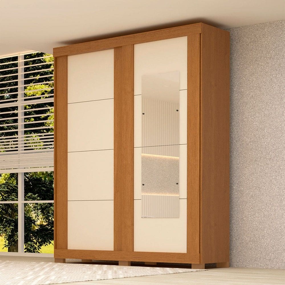 Guarda-Roupa Casal Helena 2 Portas 2 Gavetas com Espelho 100% Mdf Flex Cinamomo/Off White - Acp Móveis