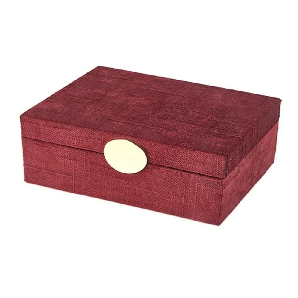 Caixa Decorativa em Madeira e Linho Vermelho 23cm AH0440 BTC
