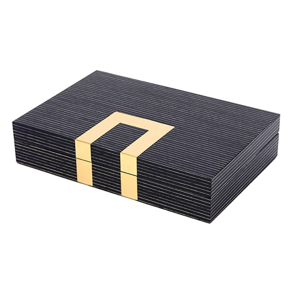 Caixa Decorativa em Madeira Preto com Detalhe Dourado 33cm AH0446 BTC