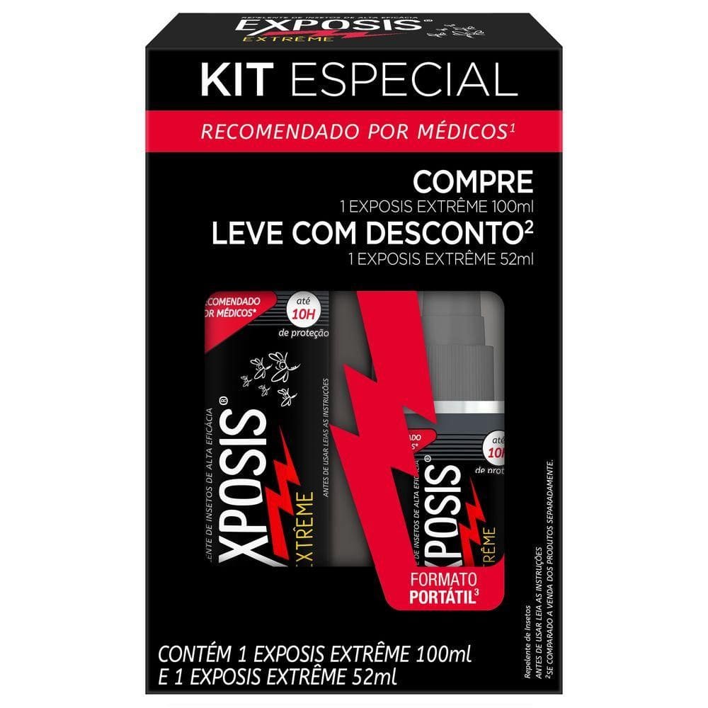 Kit Repelente Exposis Extreme Spray 100ml + Repelente Exposis Extreme sem Perfume Spray 52ml