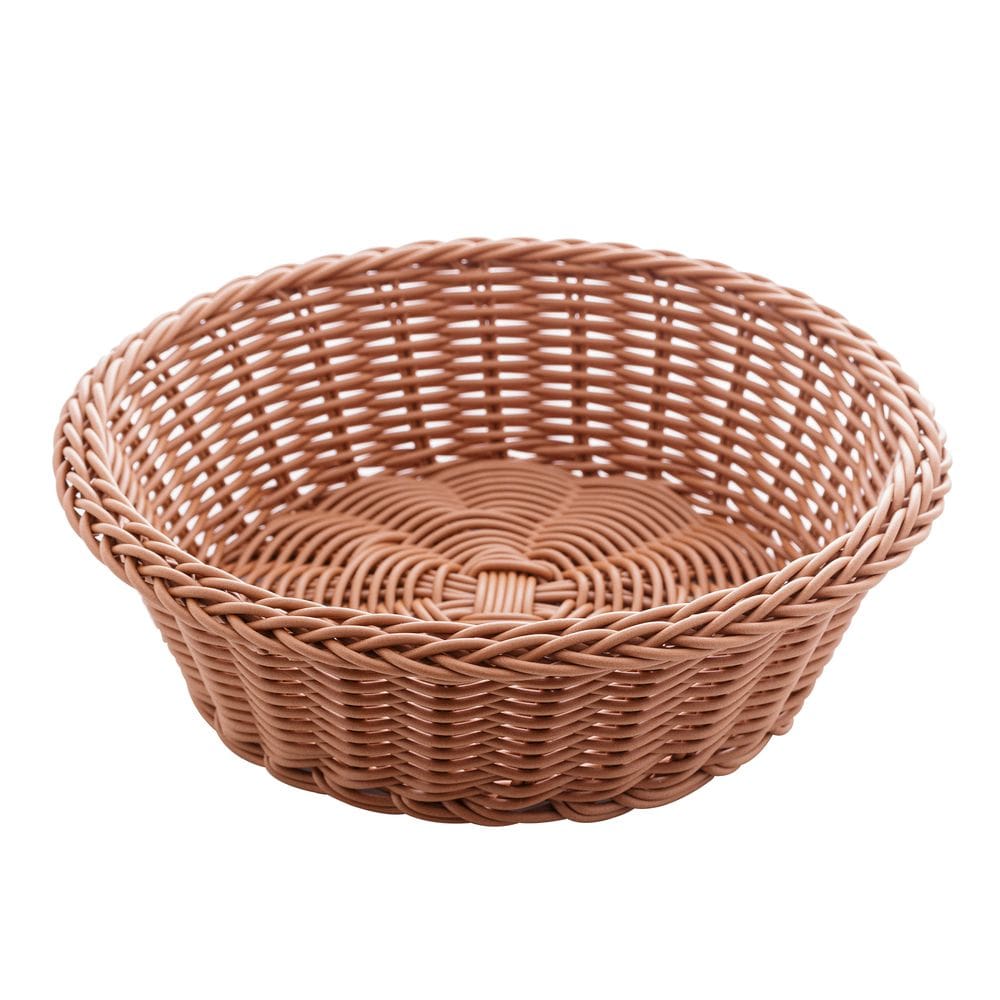 Cesta Redonda de Plástico Rattan Marrom 24x8cm Lyor