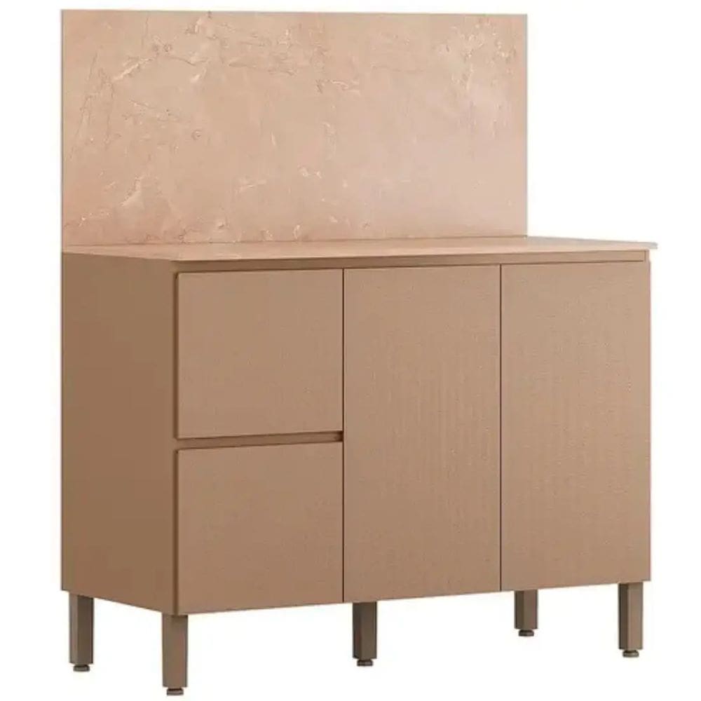 Balcão Art 120cm 3 Portas 2 Gavetas para Cozinha Kits Parana Cor Freijó Vanilla