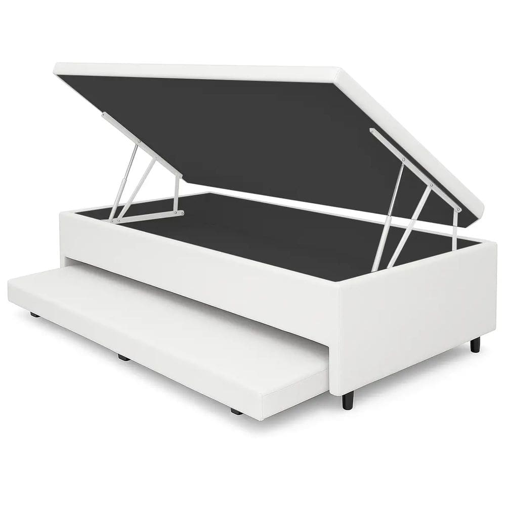 Base Box Baú Solteiro com Auxiliar Corino 43x188x88 Alto Nivel Cor Branco