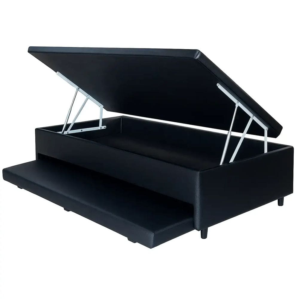 Base Box Baú Solteiro com Auxiliar Suede 43x188x88 Alto Nivel Cor Preto