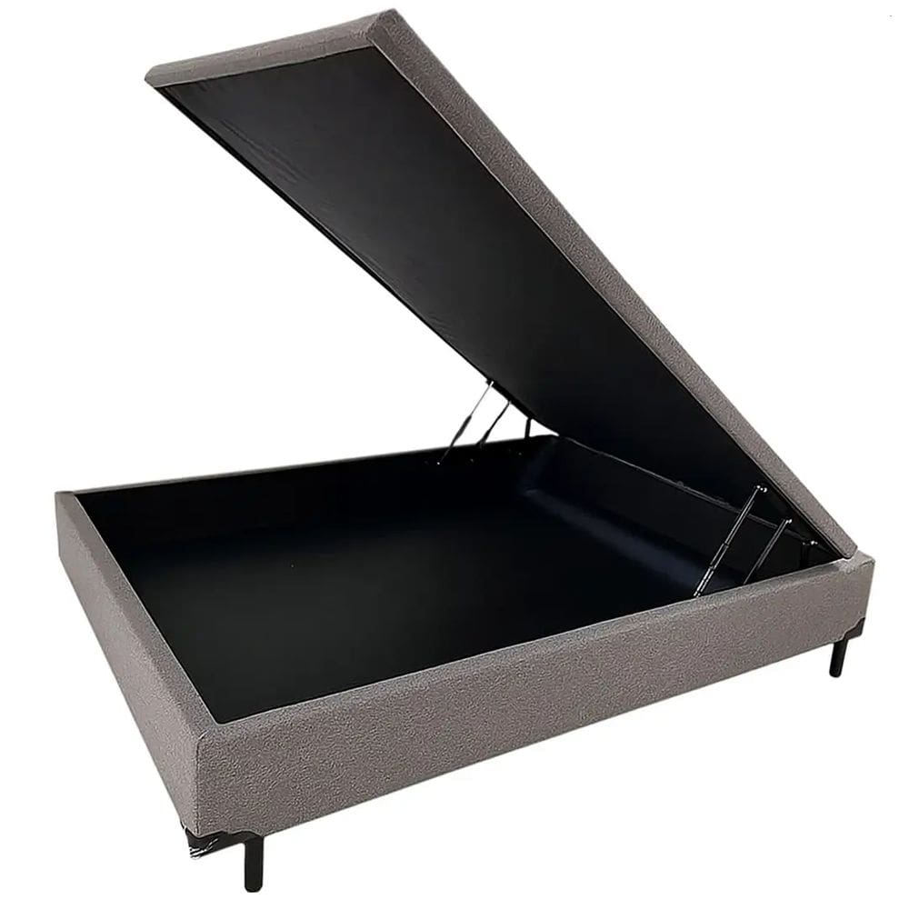 Base Box Baú Carioca Casal Tecido Suede 30x138x188 Bio Flex Cor Cinza