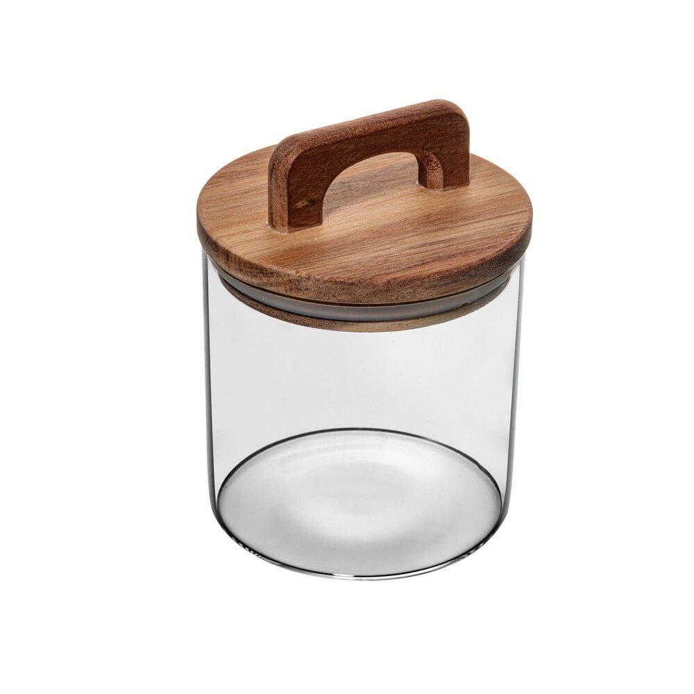 Pote Porta Mantimentos de Vidro C/Tampa Hermética de Madeira e Puxador Acácia 700ml Wolff