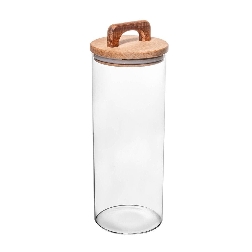Pote Porta Mantimentos de Vidro C/Tampa Hermética de Madeira e Puxador Acácia 1,7 Litros Wolff