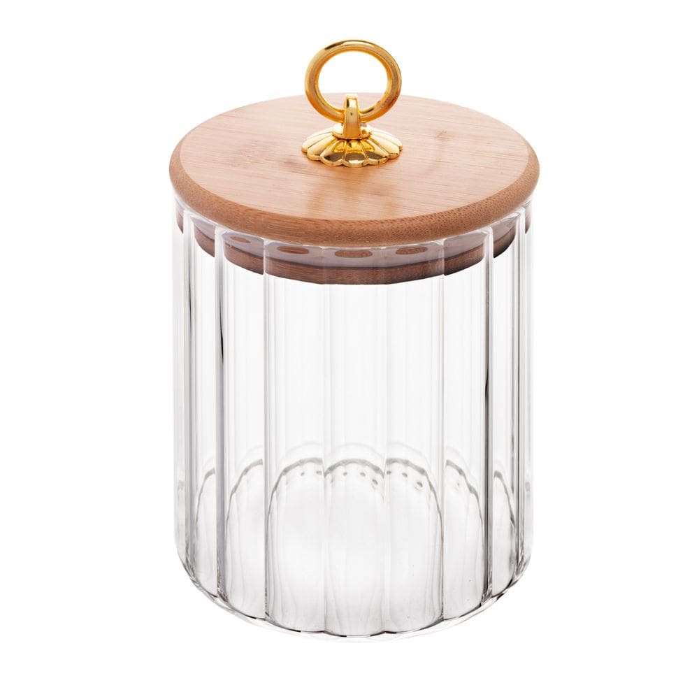 Pote Porta Mantimentos de Vidro Canelado C/Tampa Hermética de Bambu e Puxador de Metal Classic 550ml Wolff