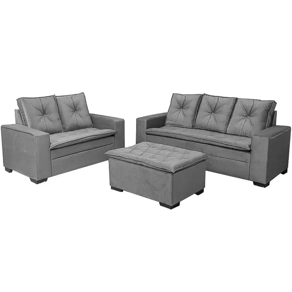 Conjunto de Sofá Turquia em Suede 2 e 3 Lugares com Puff União Cor Cinza